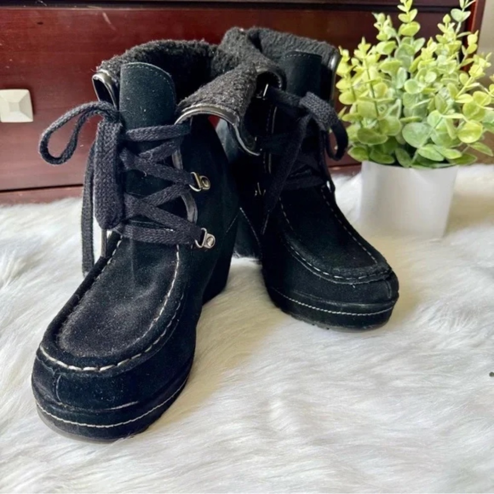 Rocket Dog Bonfire Black Suede Lace-Up‎ Ankle Boots w/ Faux Shearling Lining 7.5